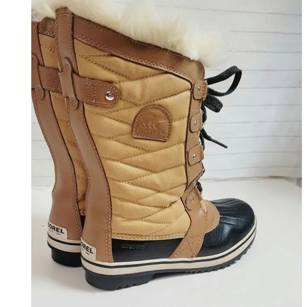 Sorel Tofino II Lace Up Snow Boot in Elk Curry w Faux Fur Trim, sz 7